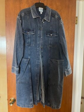 Denim Longline Dress Coat - Dark Blue Women’s Dress